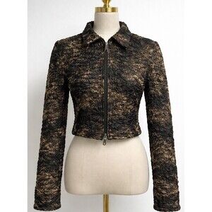 Joseph Ribkoff Textured Metallic Jacket Bronze Black Size S Canada Made Zip